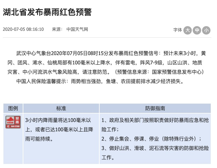 武汉暴雨红色预警详情解读